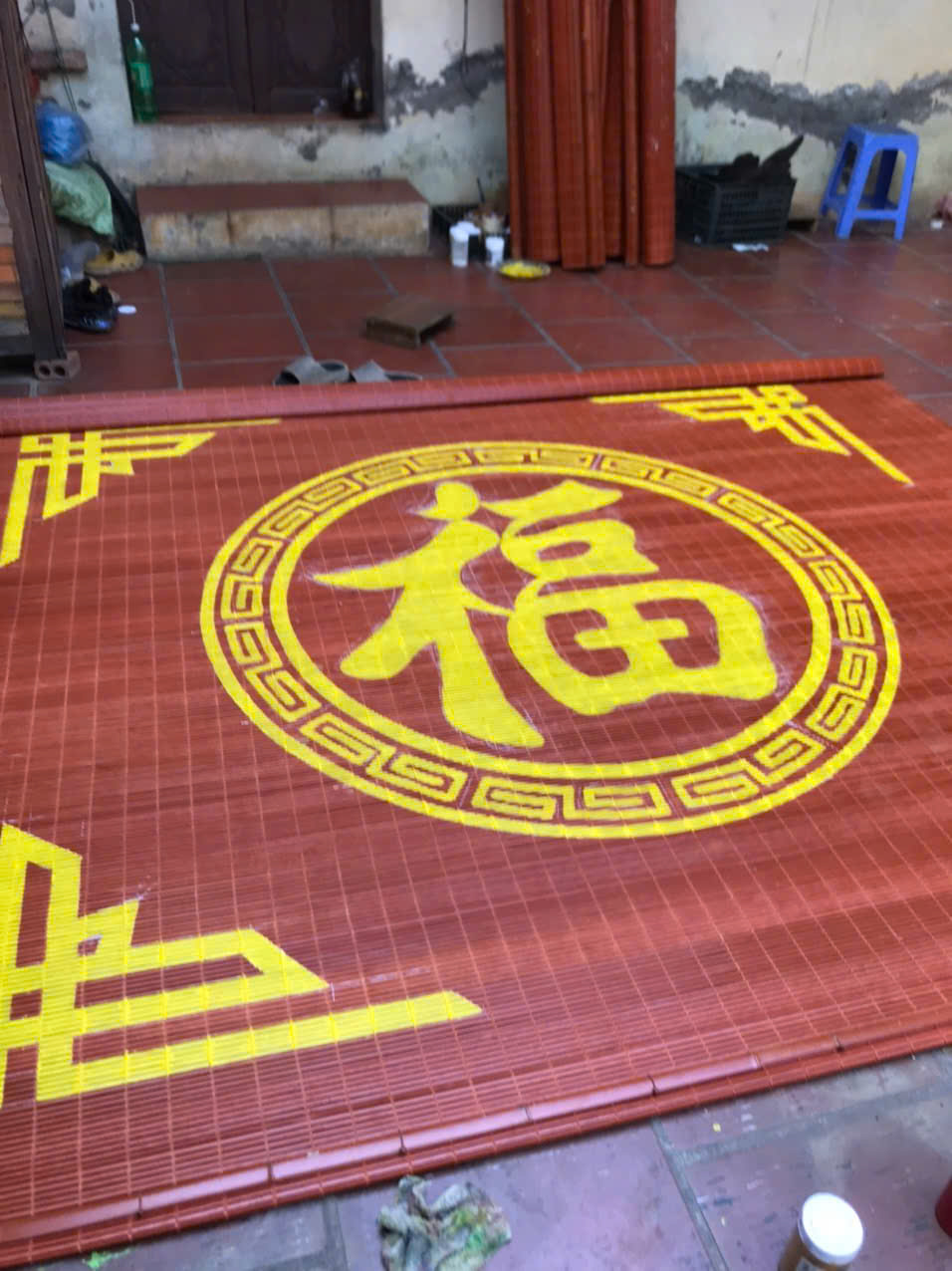 Mẫu mành trúc tăm vẽ tranh thủ công