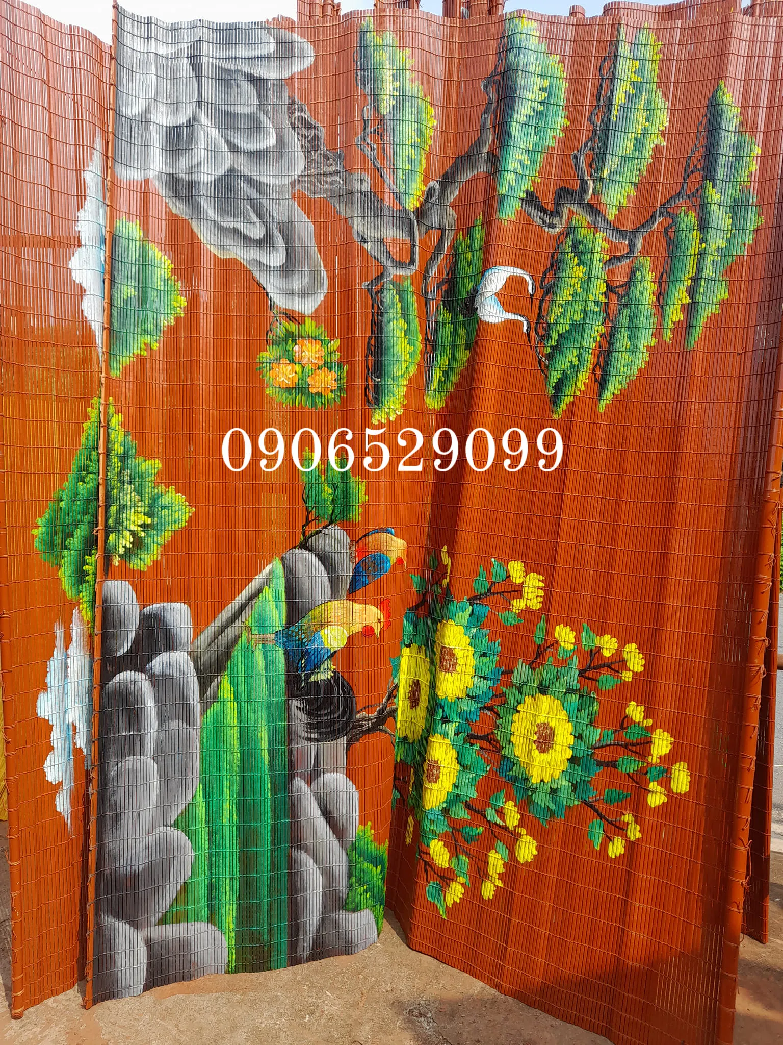 Mành trúc vẽ tranh chất lượng cao chữ Phúc - Thọ - Tùng - Trúc - Cúc - Mai